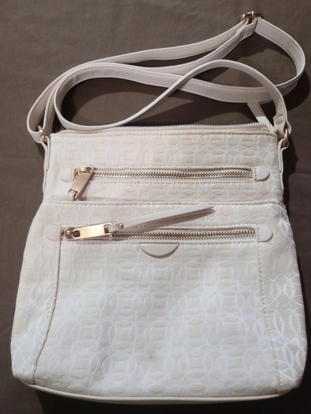 Women’s Cream Crossbody Shoulder Bag with Gold Accents